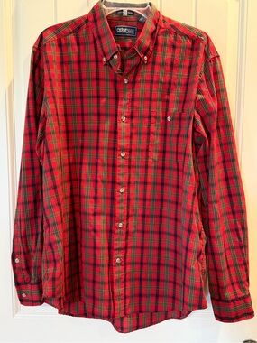 Vintage Astor One Single Needle Tailored Red & Green Plaid Button-Down Shirt CL